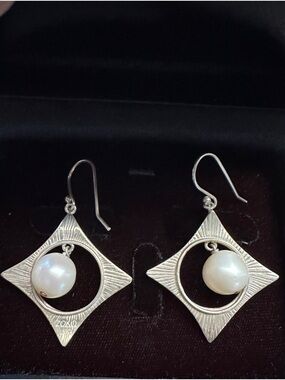 Modern Unique Sterling Silver Pearl Earrings